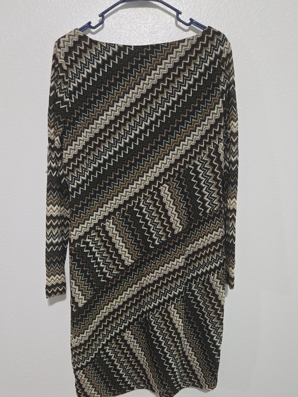 Evan Picone Black Cream Brown Zigzag Knit Dress